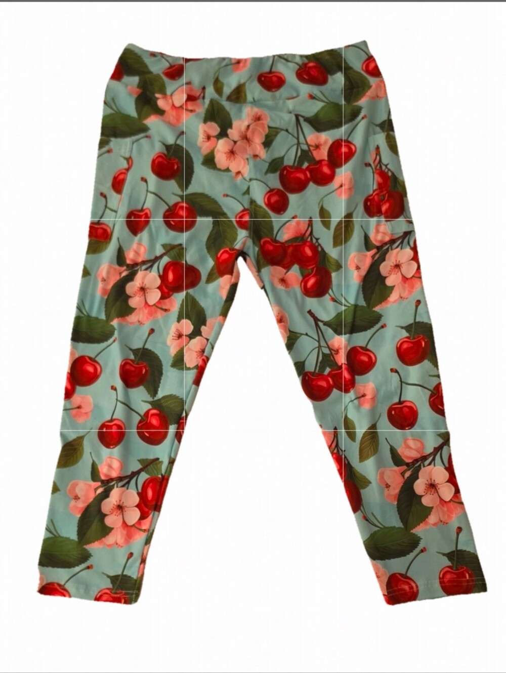NIB TC Retro Pink Cherry Blossoms Capris Rockabilly Teal Pocket Capri Leggings